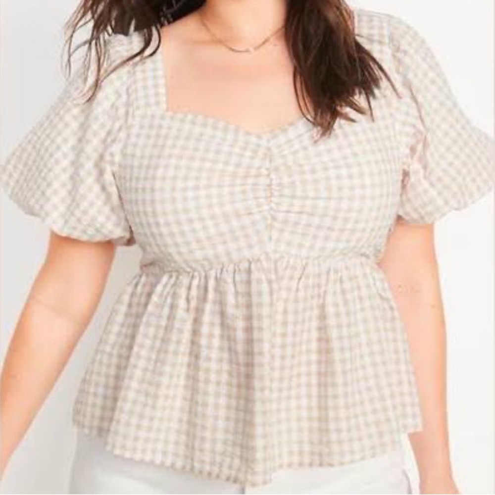Plus Size Puff Sleeve Smocked Babydoll Blouse